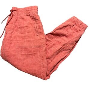 Athleta Linen Drawstring Pants Coral Orange Size 6 Casual Beach Vacation